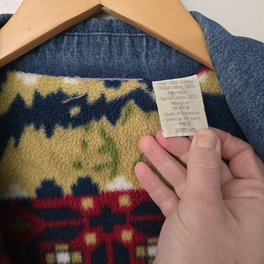 Blair Vintage Women's M Blue Denim Jacket Fleece Lined Aztec Southwest Boho Chic - Picture 4 of 11